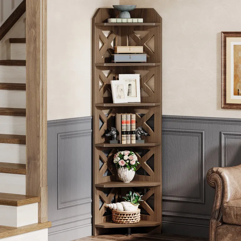 Cheap Tribesigns 70.8" Corner Shelf, 6 - Tier Corner Bookcase Display Shelves Plant Stand