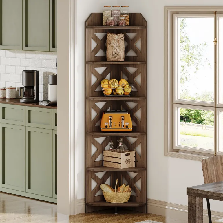 Cheap Tribesigns 70.8" Corner Shelf, 6 - Tier Corner Bookcase Display Shelves Plant Stand