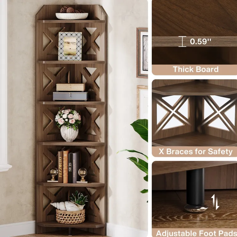 Cheap Tribesigns 70.8" Corner Shelf, 6 - Tier Corner Bookcase Display Shelves Plant Stand