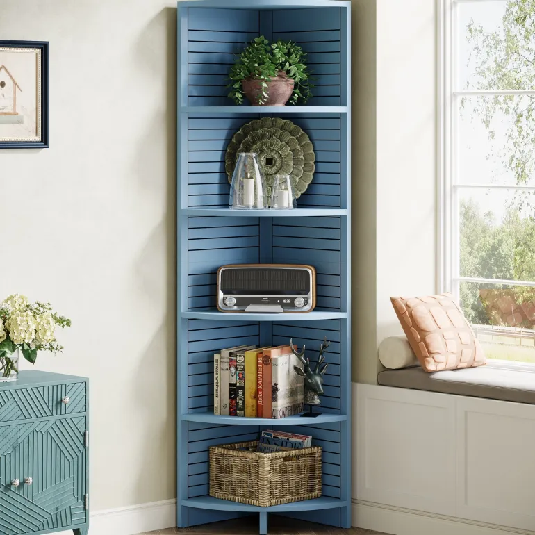 New Tribesigns 70.8" Corner Shelf, 5 - tier Narrow Corner Bookcase Display Etagere