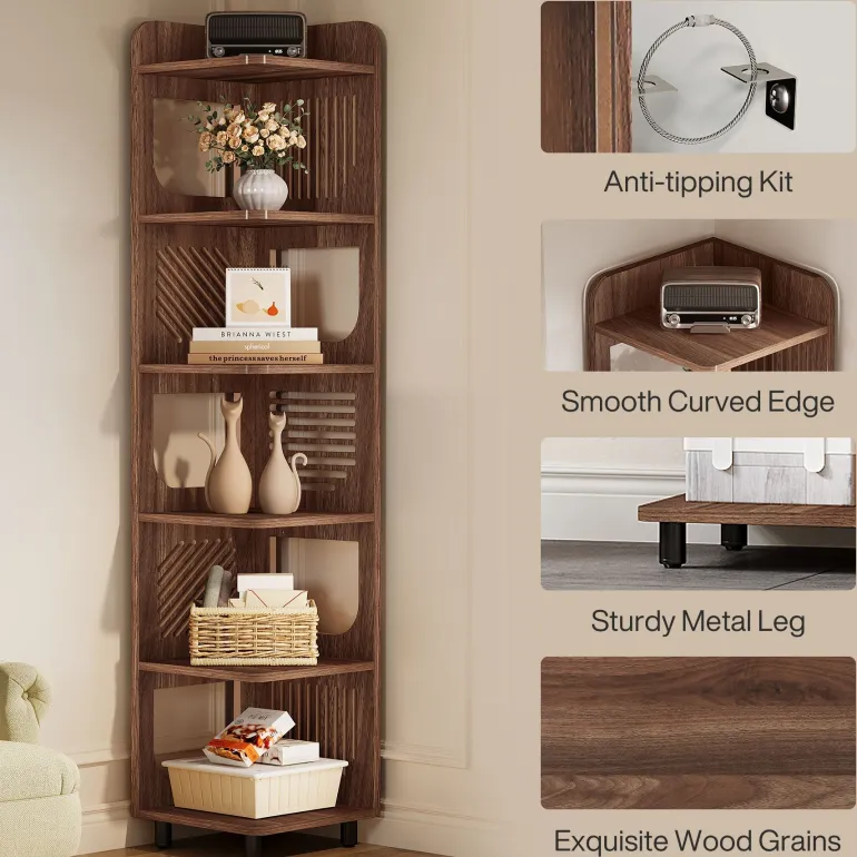 Best Tribesigns 71" Corner Shelf, Narrow Bookshelf Display Shelf with Storage Rack