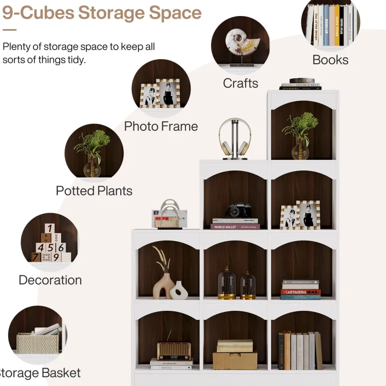 Store Tribesigns 9 Cubes Bookshelf, L - Shaped Corner Etagere Bookcase Display Shelf