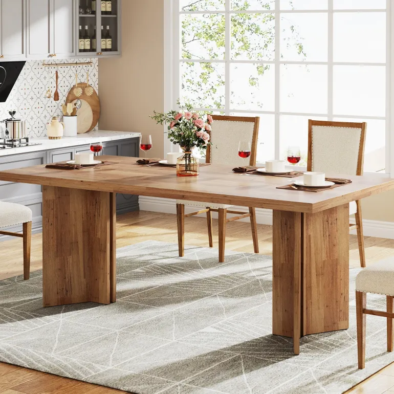 Sale Tribesigns 63" Dining Table, Farmhouse Kitchen Table with Large Tabletop for 4-6