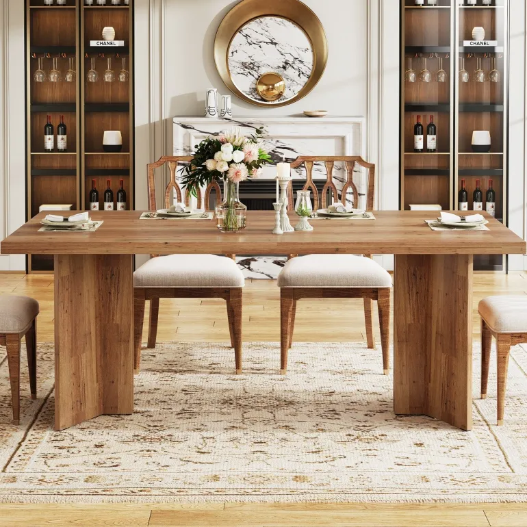 Sale Tribesigns 63" Dining Table, Farmhouse Kitchen Table with Large Tabletop for 4-6