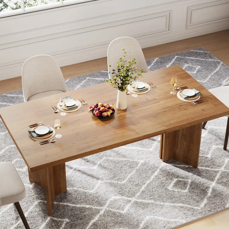 Sale Tribesigns 63" Dining Table, Farmhouse Kitchen Table with Large Tabletop for 4-6