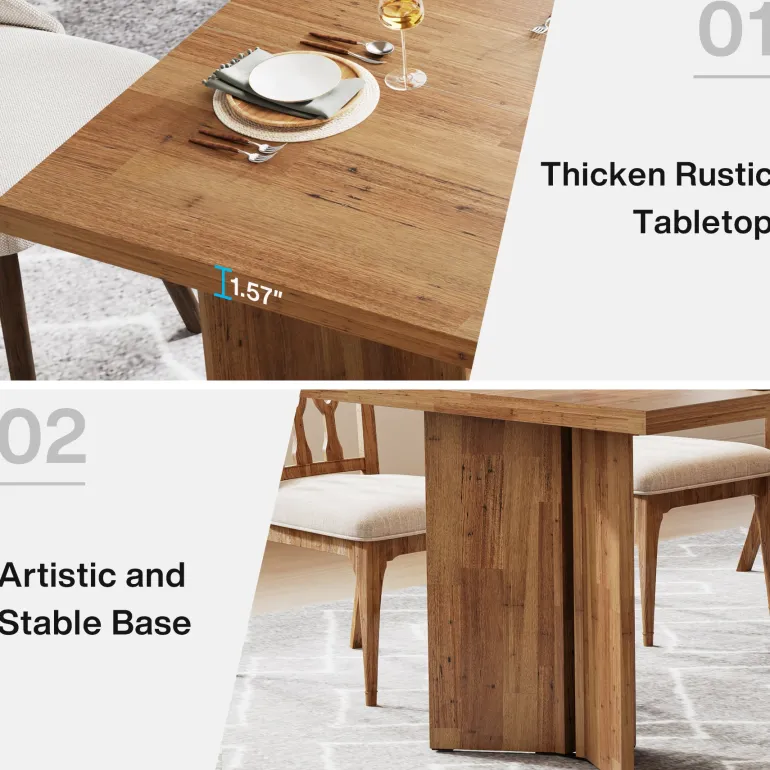 Sale Tribesigns 63" Dining Table, Farmhouse Kitchen Table with Large Tabletop for 4-6