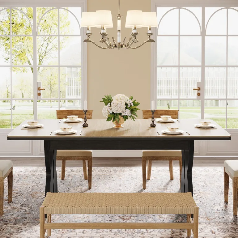 Shop Tribesigns 70.8" Dining Table, Farmhouse Kitchen Dinner Table for 6 - 8