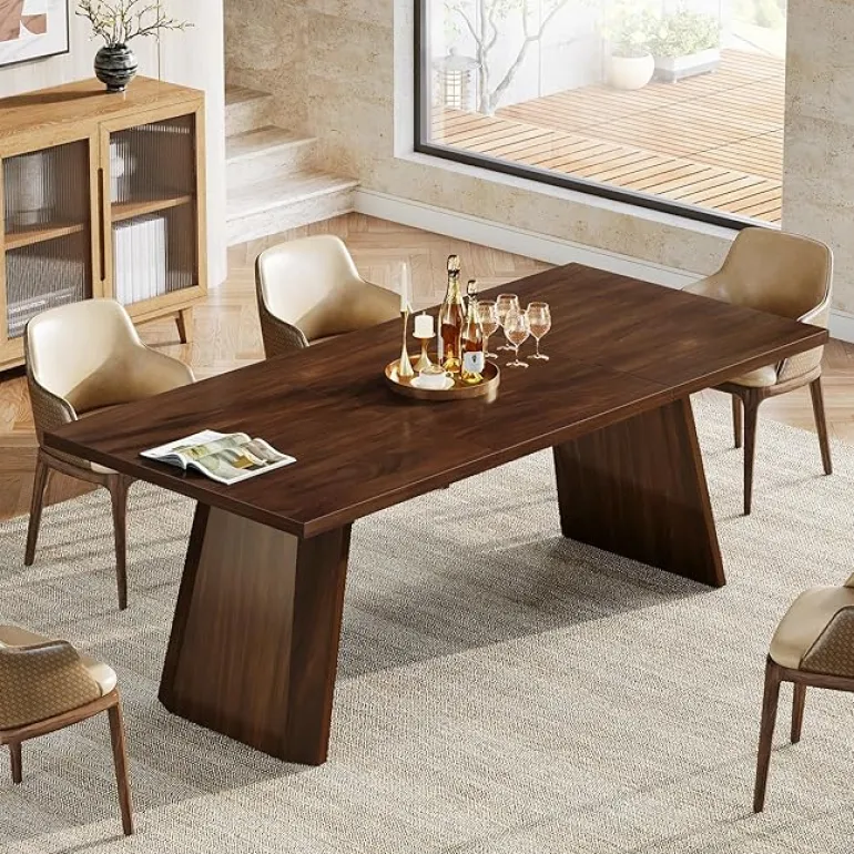 Fashion Tribesigns 70" Dining Table, Farmhouse Kitchen Table Dinner Table for 6 to 8
