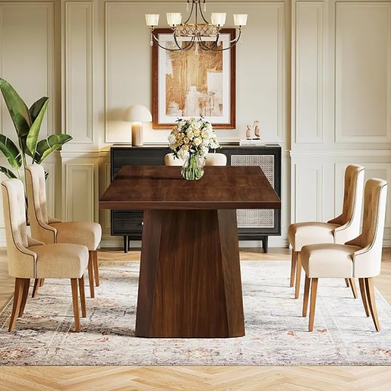 Fashion Tribesigns 70" Dining Table, Farmhouse Kitchen Table Dinner Table for 6 to 8