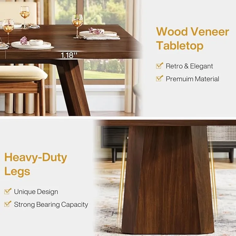 Fashion Tribesigns 70" Dining Table, Farmhouse Kitchen Table Dinner Table for 6 to 8