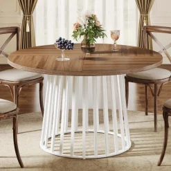 Sale Tribesigns 47" Dining Table, Farmhouse Round Kitchen Table for 4 - 6