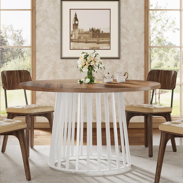 Sale Tribesigns 47" Dining Table, Farmhouse Round Kitchen Table for 4 - 6