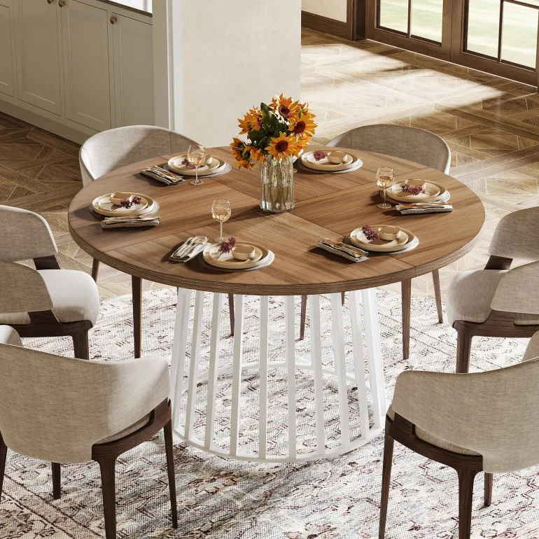 Sale Tribesigns 47" Dining Table, Farmhouse Round Kitchen Table for 4 - 6