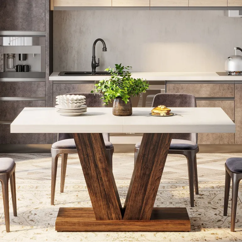 Outlet Tribesigns 47" Dining Table, Farmhouse Wooden Kitchen Dinner Table with Duty Pedestal