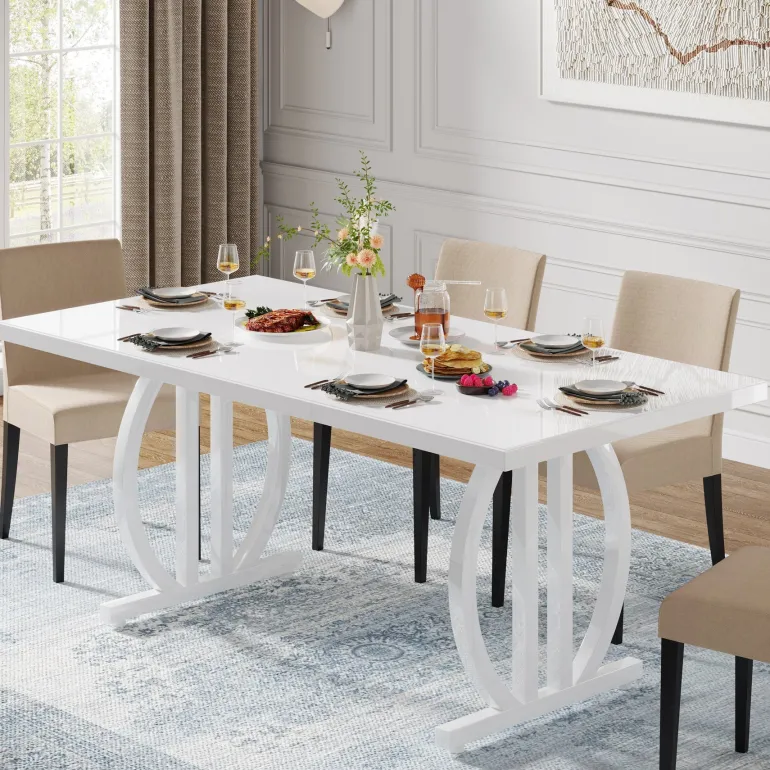 Sale Tribesigns 63" Dining Table for 4 - 6 People, Modern Kitchen Dinner Table with Metal Frame
