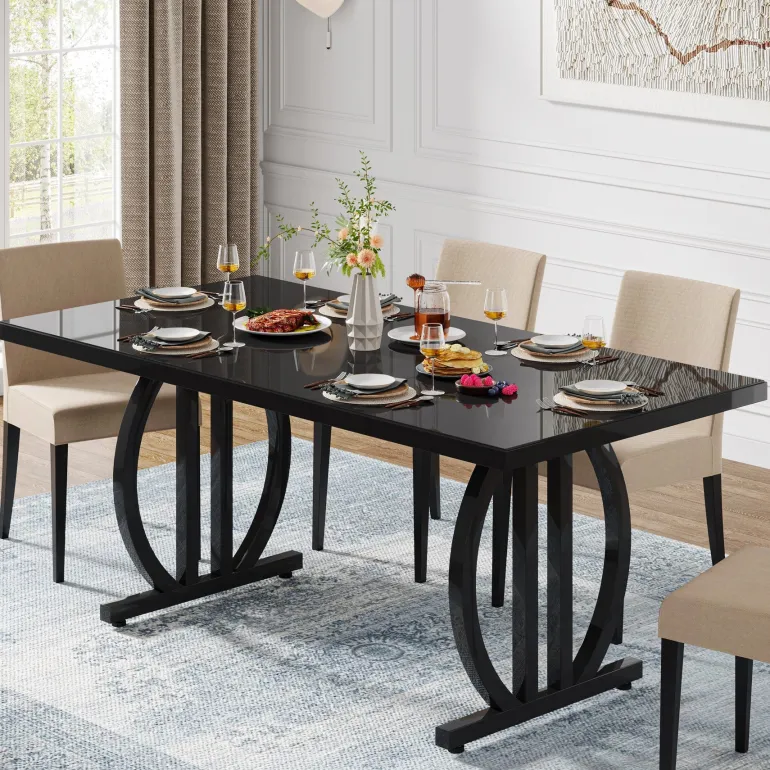 Sale Tribesigns 63" Dining Table for 4 - 6 People, Modern Kitchen Dinner Table with Metal Frame
