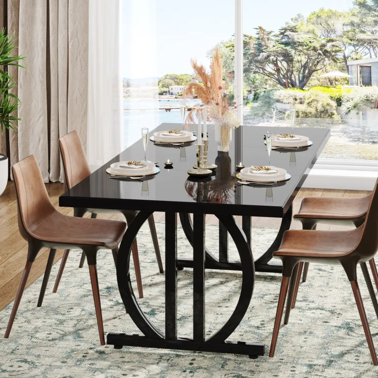 Sale Tribesigns 63" Dining Table for 4 - 6 People, Modern Kitchen Dinner Table with Metal Frame