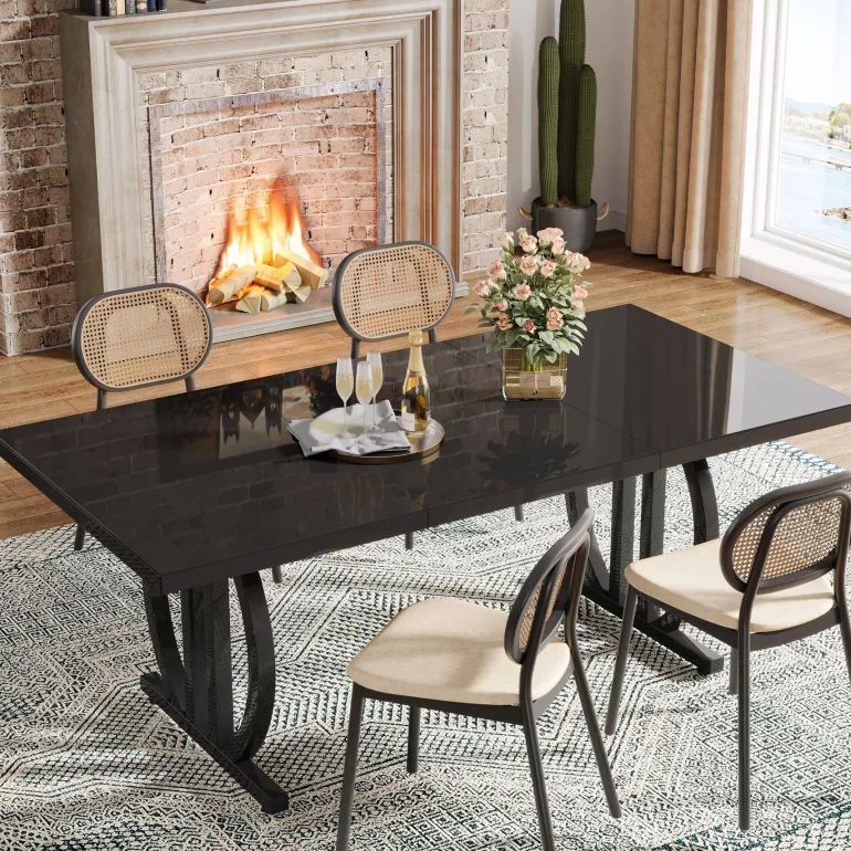 Sale Tribesigns 63" Dining Table for 4 - 6 People, Modern Kitchen Dinner Table with Metal Frame