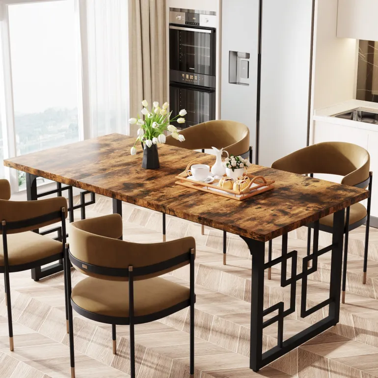 New Tribesigns 63" Dining Table for 4-6 People, Rectangular Wooden Dinner Kitchen Table