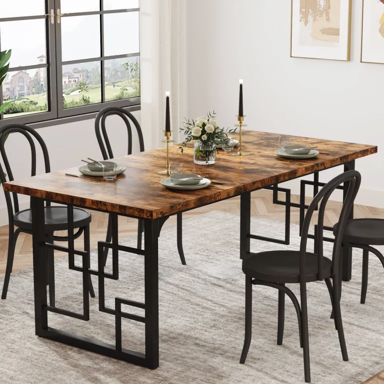 New Tribesigns 63" Dining Table for 4-6 People, Rectangular Wooden Dinner Kitchen Table