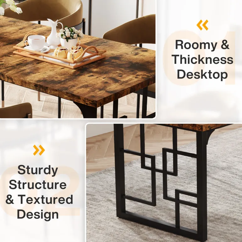 New Tribesigns 63" Dining Table for 4-6 People, Rectangular Wooden Dinner Kitchen Table