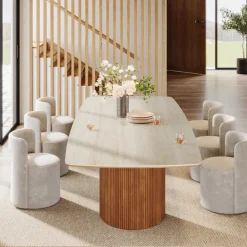 Store Tribesigns 78.7" Dining Table, Kitchen Table With Semi - Circular Stripe Base