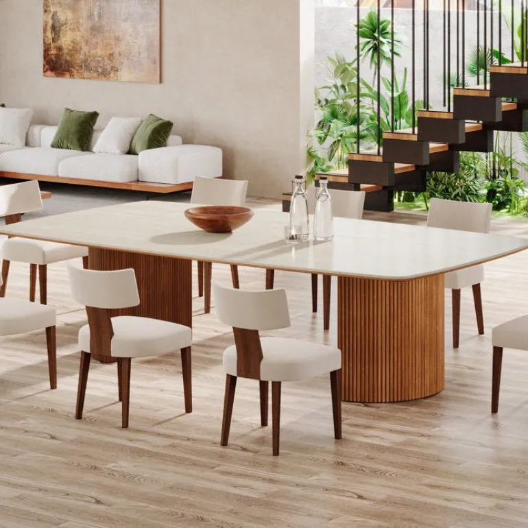 Store Tribesigns 78.7" Dining Table, Kitchen Table With Semi - Circular Stripe Base
