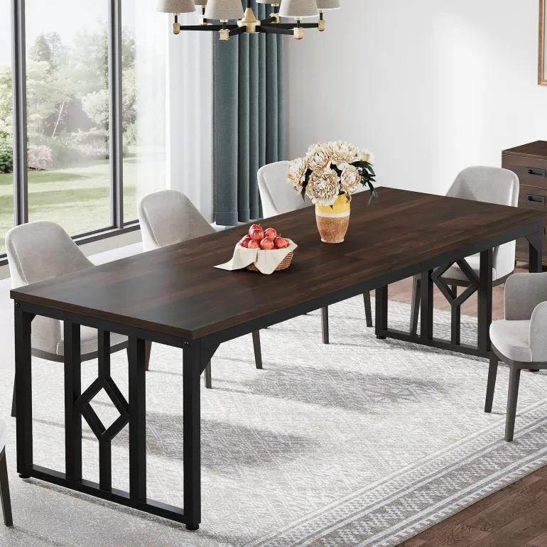 Clearance Tribesigns 78" Dining Table, Kitchen Table with Sideboard Cabinet for 6 to 8