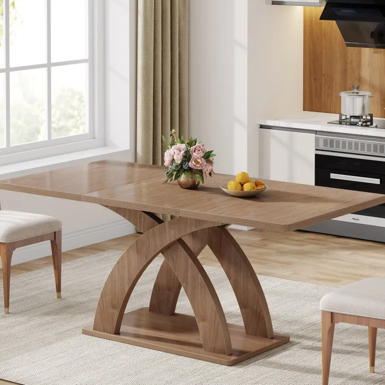 Fashion Tribesigns 63" Dining Table, Modern Kitchen Table with Pedestal Base for 4 - 6 People