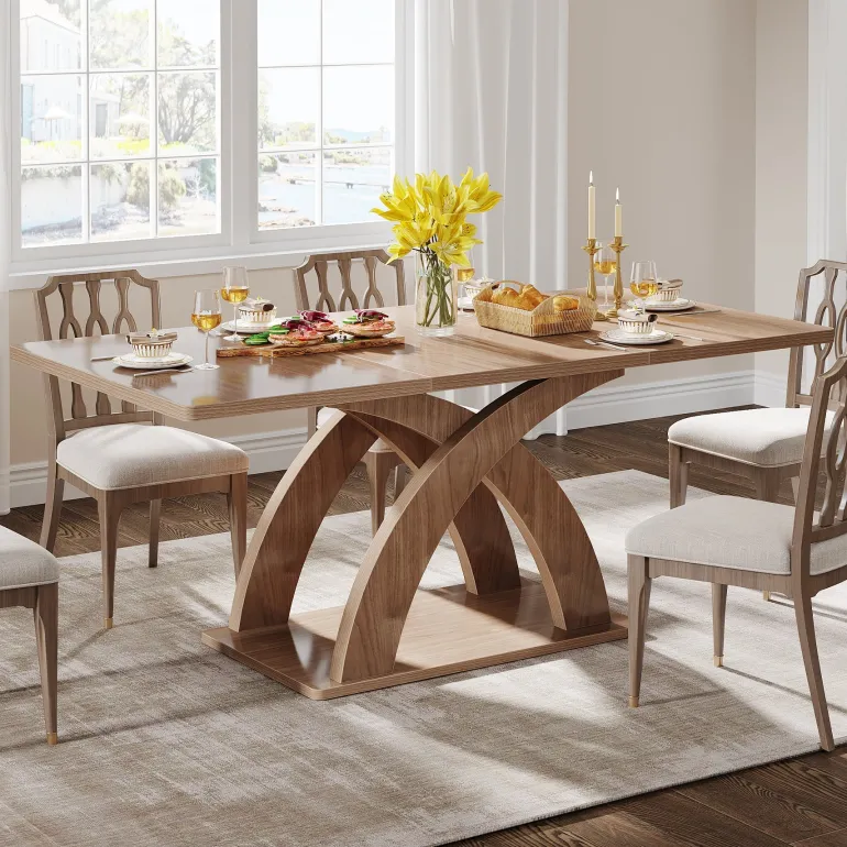 Fashion Tribesigns 63" Dining Table, Modern Kitchen Table with Pedestal Base for 4 - 6 People