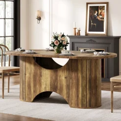 New Tribesigns 63" Dining Table, Oval Farmhouse Kitchen Table for 4