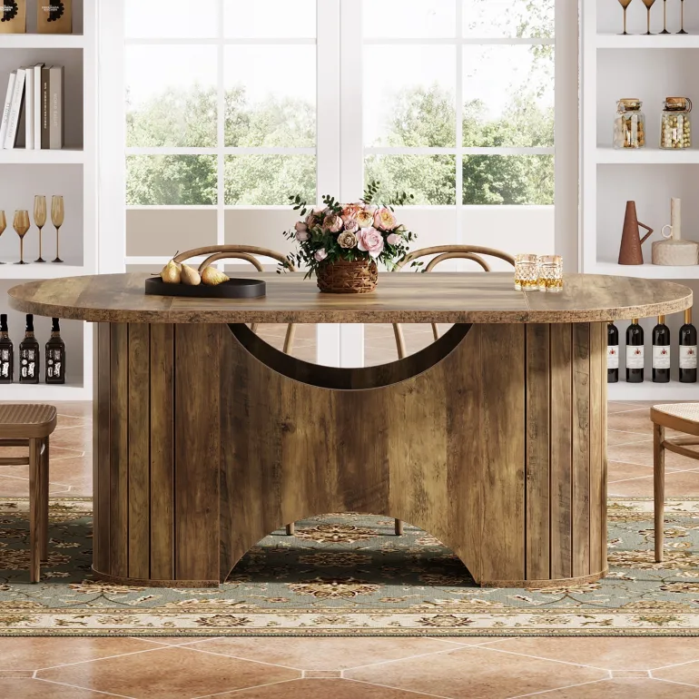 New Tribesigns 63" Dining Table, Oval Farmhouse Kitchen Table for 4