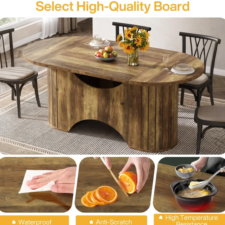 New Tribesigns 63" Dining Table, Oval Farmhouse Kitchen Table for 4