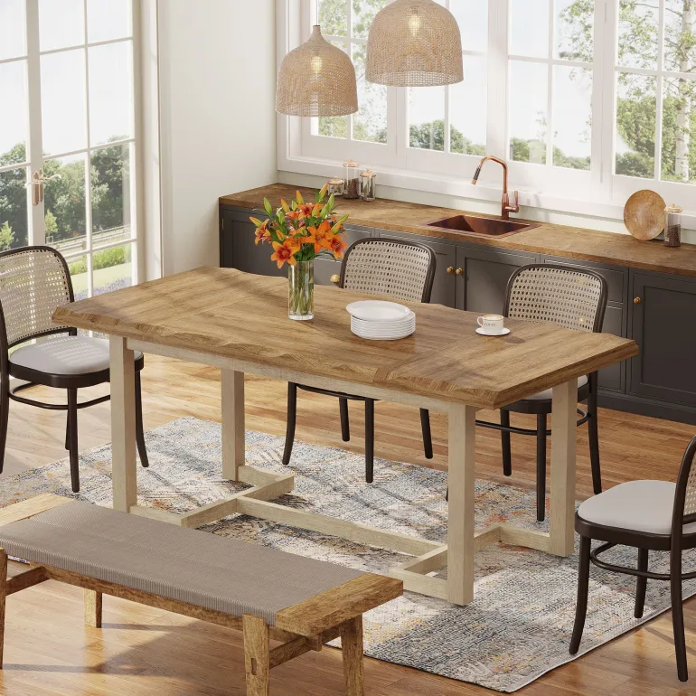 Best Tribesigns 63" Dining Table, Rectangular Wood Kitchen Table for 4-6