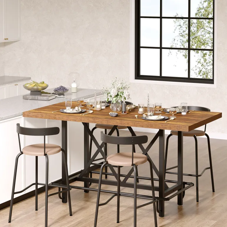 Fashion Tribesigns 63" Dining Table, Rectangular Kitchen Table for 6 People