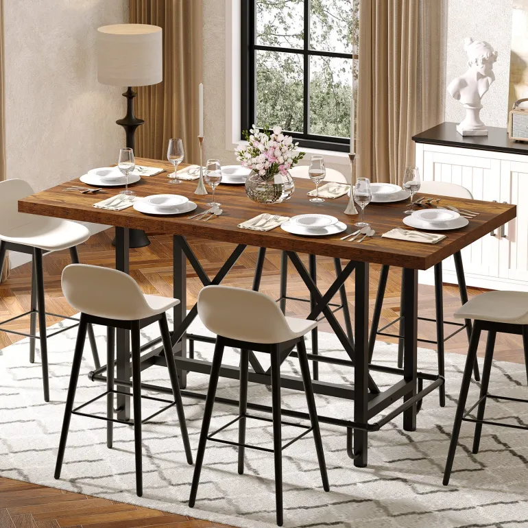 Fashion Tribesigns 63" Dining Table, Rectangular Kitchen Table for 6 People