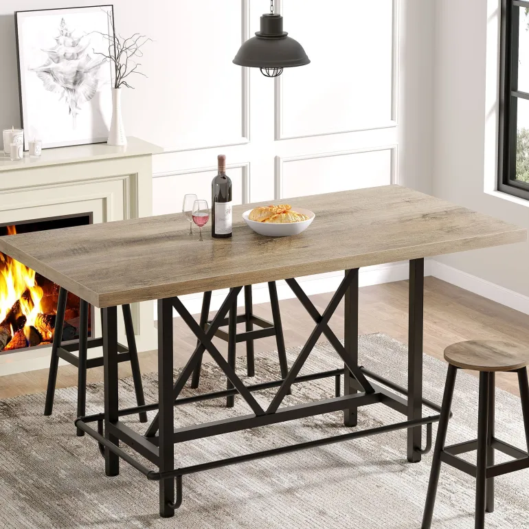 Fashion Tribesigns 63" Dining Table, Rectangular Kitchen Table for 6 People