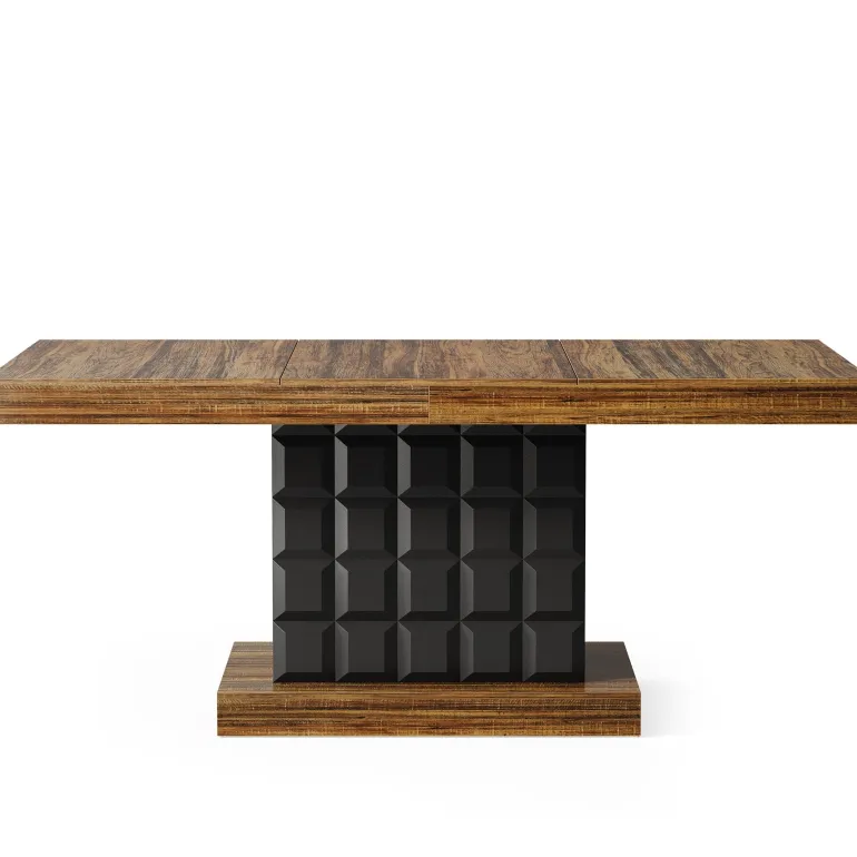Online Tribesigns 63" Dining Table, Rectangular Kitchen Table with Geometric Relief for 4 - 6