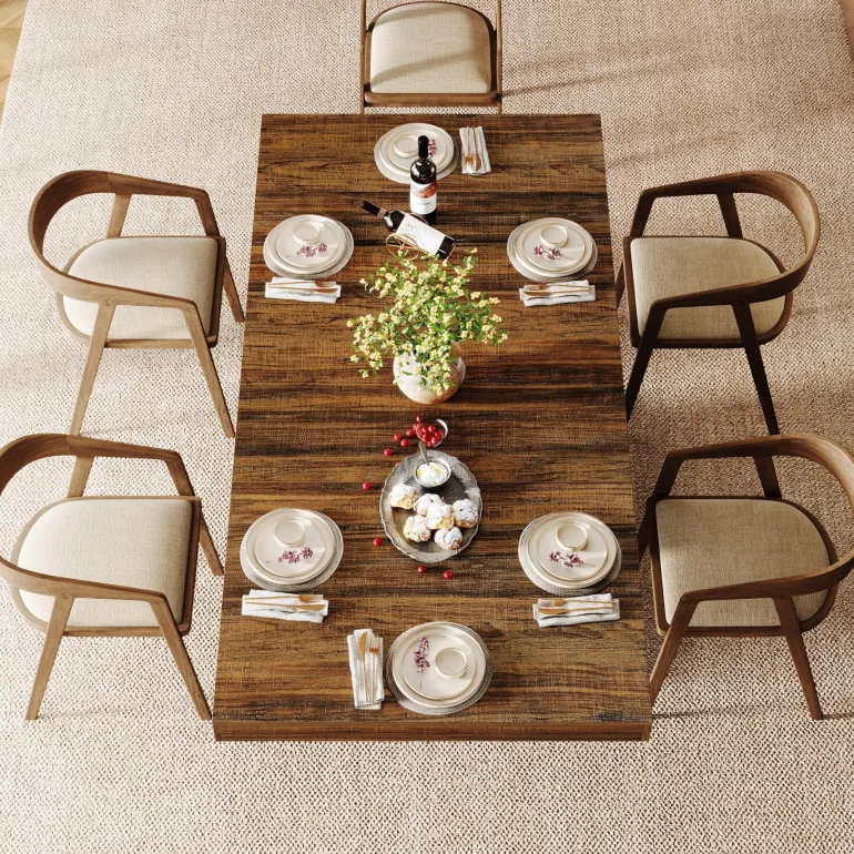 Online Tribesigns 63" Dining Table, Rectangular Kitchen Table with Geometric Relief for 4 - 6