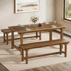 Outlet Tribesigns 55" Dining Table Set, 3 - Piece Kitchen Table Set with 2 Benches