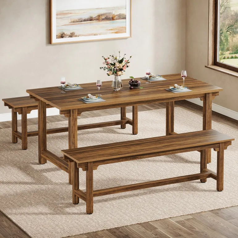Outlet Tribesigns 55" Dining Table Set, 3 - Piece Kitchen Table Set with 2 Benches