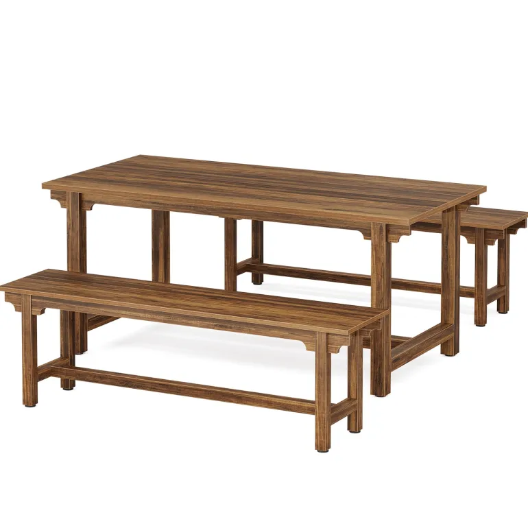 Outlet Tribesigns 55" Dining Table Set, 3 - Piece Kitchen Table Set with 2 Benches