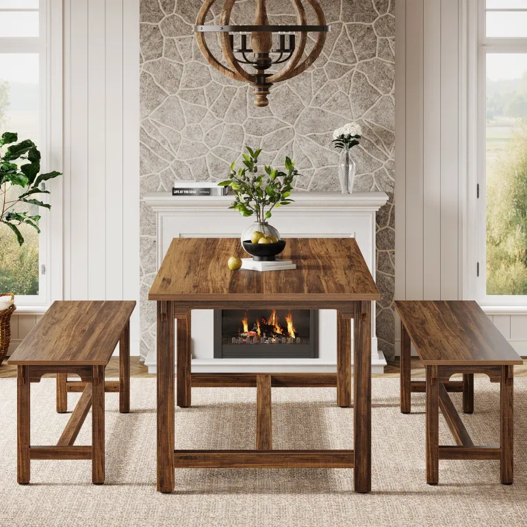 Outlet Tribesigns 55" Dining Table Set, 3 - Piece Kitchen Table Set with 2 Benches