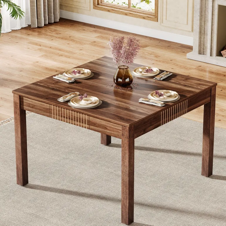 Online Tribesigns 39" Dining Table, Square Kitchen Table Writing Table with 4 drawers