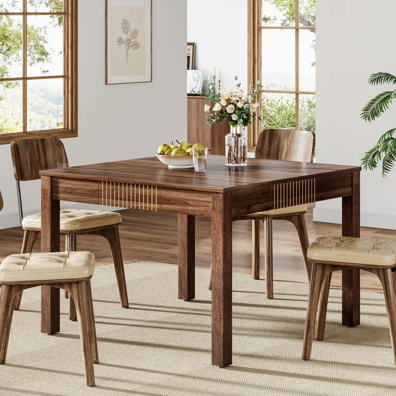 Online Tribesigns 39" Dining Table, Square Kitchen Table Writing Table with 4 drawers