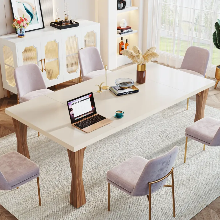 Online Tribesigns 70.8" Dining Table, Sturdy Rectangular Kitchen Table for 6-8