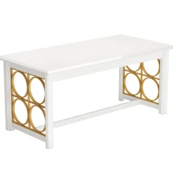 Best Sale Tribesigns 63” Dining Table with Gold Metal & Glossy Surface for 4-6 People