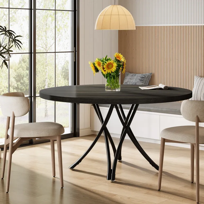 Fashion Tribesigns 47" Dining Table, Wood Circle Kitchen Table for 4