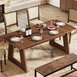 Fashion Tribesigns 63" Dining Table, Wood Farmhouse Kitchen Table for 4-6