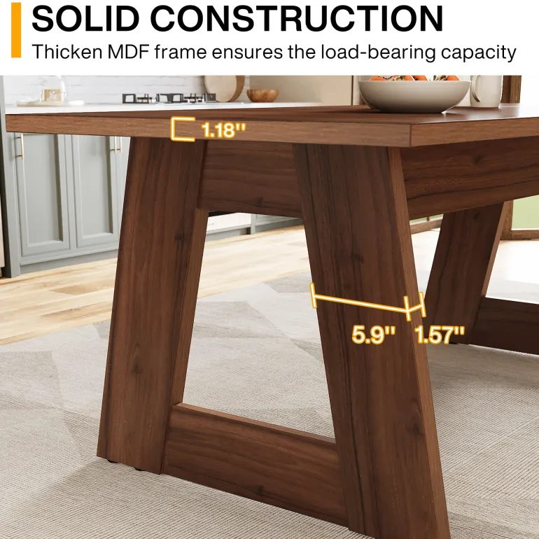 Fashion Tribesigns 63" Dining Table, Wood Farmhouse Kitchen Table for 4-6